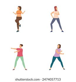 Collection of illustrations showcasing women engaged in various exercise activities