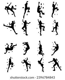 Collection of illustrations of silhouettes of climbing wall