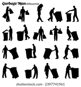 Collection of illustrations of silhouettes of garbage men