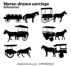 Collection of illustrations of silhouettes of horse-drawn carriage.