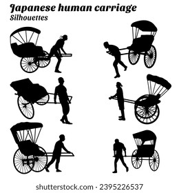 Collection of illustrations of silhouettes of japanese human carriage.