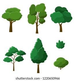A collection of illustrations of some trees and bushes. Isolated on white background.
 Can be used to illustrate any theme of the landscape.
