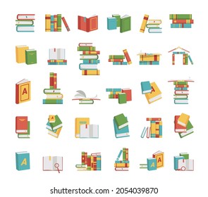 Collection of illustrations with stacks of books.