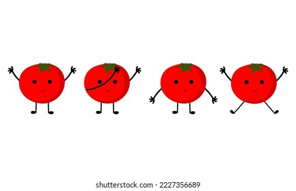 a collection of illustrations of tomatoes with cheerful faces on a white background