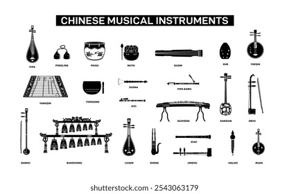 Colección de ilustraciones de instrumentos musicales tradicionales chinos, aptos para tiendas de música y comunidades