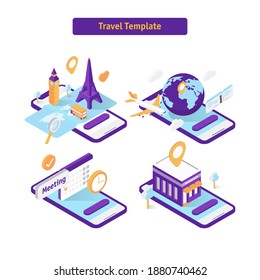 Collection of illustrations. Travel Website Template. Modern Flat Vector Illustrations. Landing Page. Social Media Concept.