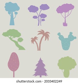 Colección de ilustraciones de árboles. Se puede usar para ilustrar cualquier tema de la naturaleza o un estilo de vida saludable.