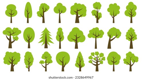 Collection of illustrations of trees. Can be used to illustrate any nature or healthy lifestyle theme. EPS 10.