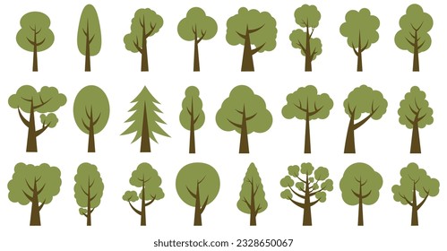 Collection of illustrations of trees. Can be used to illustrate any nature or healthy lifestyle theme. EPS 10.