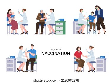 a collection of illustrations of various ages who vaccinate against covid or any kind of viruses