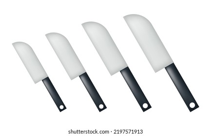 a collection of illustrations of various sizes of knives with a mesh technique on a white background