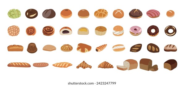A collection of illustrations of various types of bread.