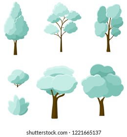 Collection of illustrations of winter trees and bushes. Can be used to illustrate any topic of the winter landscape.