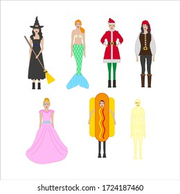 collection of illustrations of women costume. illustration for web and mobile design.