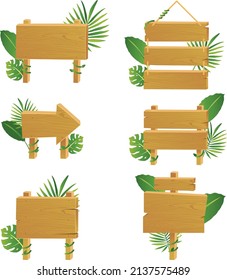 A collection of illustrations of wooden planks as road signs and more