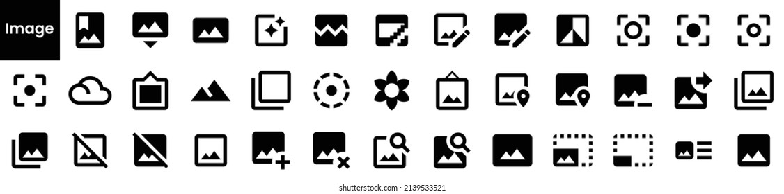 Colección de iconos de imagen. Conjunto de iconos plano negro aislado en fondo blanco