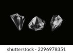 A collection of images of black  diamonds of various geometric shapes and sizes.Glass shiny crystals with different shades reflecting light.Vector realistic set of glow gemstone or colorful ice.