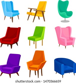 Collection of images of chairs. Vector illustration on white background.