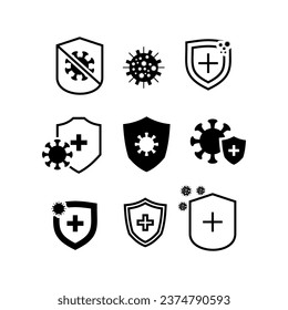 Collection immune from flu germ icon, virus protection, hygiene shield, bacterial prevention, thin line web symbol on white background - editable stroke vector illustration eps10