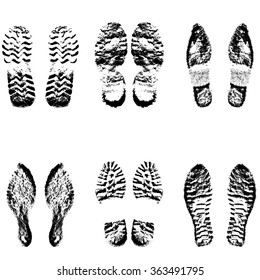 Collection  imprint soles shoes  black  silhouette. Vector illustration.