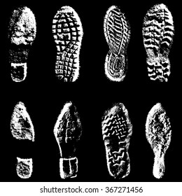 Collection  imprint soles shoes  black  silhouette. Vector illustration.