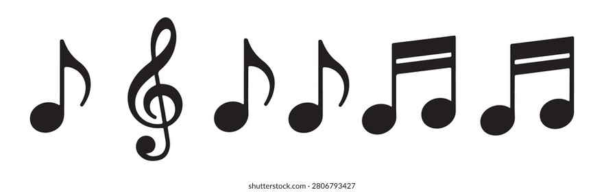 Collection including single eighth notes beamed sixteenth notes and g clef icons on transparent grid background.
