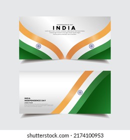 Collection of India independence day design banner. India independence day with wavy flag vector.