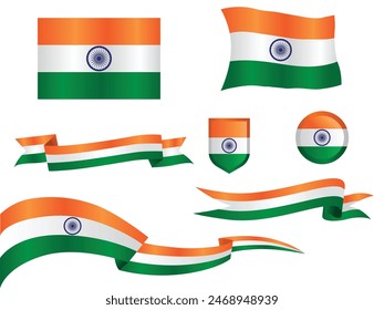 Collection of Indian Flag and various Design Elements for the occasion of Indian Independence Day. Vector Illustration. 