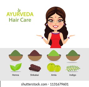 A collection of Indian herbs in their natural form and in powdered form for hair and skin care.