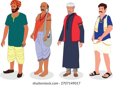 collection of indian man vector illustration animation ready