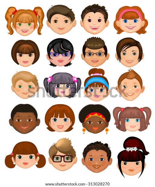 Collection Individual Boys Girls Different Hairstyles Stock Vector ...