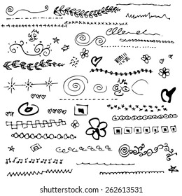 Collection of individual hand drawn elements for use as part of a design