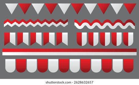 Collection of indonesia flag assets vector, red and white ribbon assets