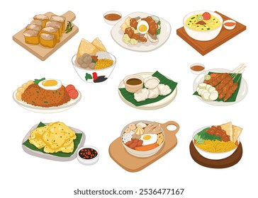 Collection of Indonesian Traditional Food Illustration