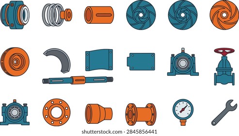 Collection of industrial machine parts and components