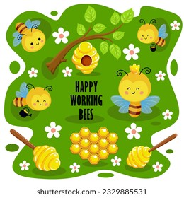 a collection of industrious bees. vector illustration svg