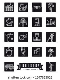 Collection of industry themed square black vector line icons