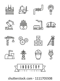 Collection of industry themed vector line icons