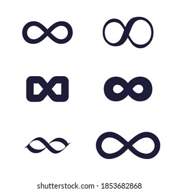 Colección de signos infinitos de diferentes formas y estilos. Figura horizontal ocho. Ilustración vectorial de estilo plano aislada en blanco.