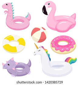 Collection of inflatable swimming pool floats. Vector illustration.