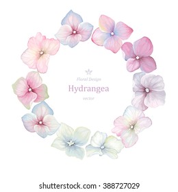 Collection of inflorescence Hydrangea, vector illustration in vintage watercolor style.