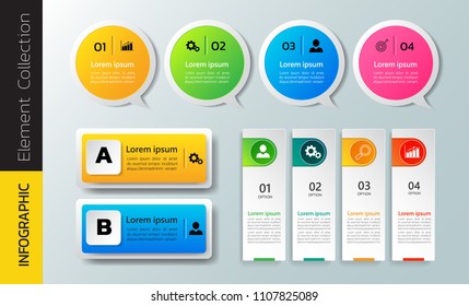 Collection of Infographic design template for presentation,Business 3d infographics,can be used for workflow layout, diagram, annual report, web design.banner,label,set of colorful infographics vector