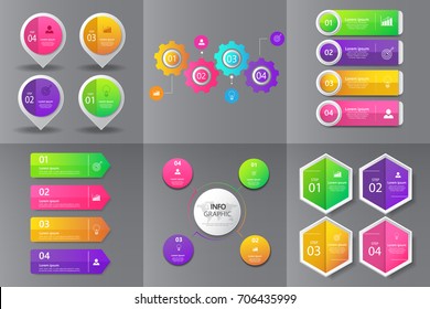 Collection of Infographic design template for presentation,Business 3d infographics,can be used for workflow layout, diagram,annual report, web design.banner,label,set of colorful infographics vector.