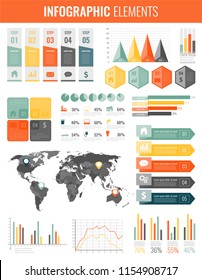 Colección de elementos infográficos. Plantilla para negocios y presentaciones. Conjunto de infografías. Ilustración del vector