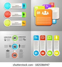 Collection of Infographic icon vector design template for presentation. Can be used for steps, options, business processes, workflow, diagram, flowchart concept, timeline, marketing icons