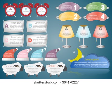 Collection of infographic set elements for 
simple set of sleep related vector design.