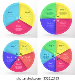 Collection of infographic templates for business with 3, 4, 5 and 6 options or steps. Vector illustration can be used for diagram, graph, presentation and chart.