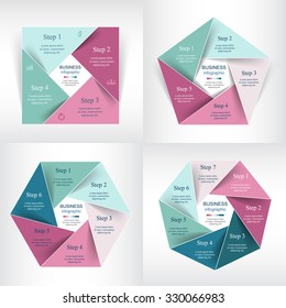 Collection of infographic templates for business with 4, 5, 6 and 7 options or steps. Vector illustration can be used for diagram, graph, presentation and chart.