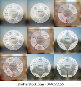 Collection of infographic templates for business with 4, 5 and 6 options or steps on blur background. Vector illustration can be used for diagram, graph, presentation and chart.
