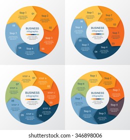 Collection of infographic templates for business with 5, 6, 7 and 8 options or steps. Vector illustration can be used for diagram, graph, presentation and chart.